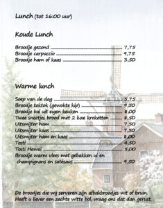 Menukaart Het Molentje lunch